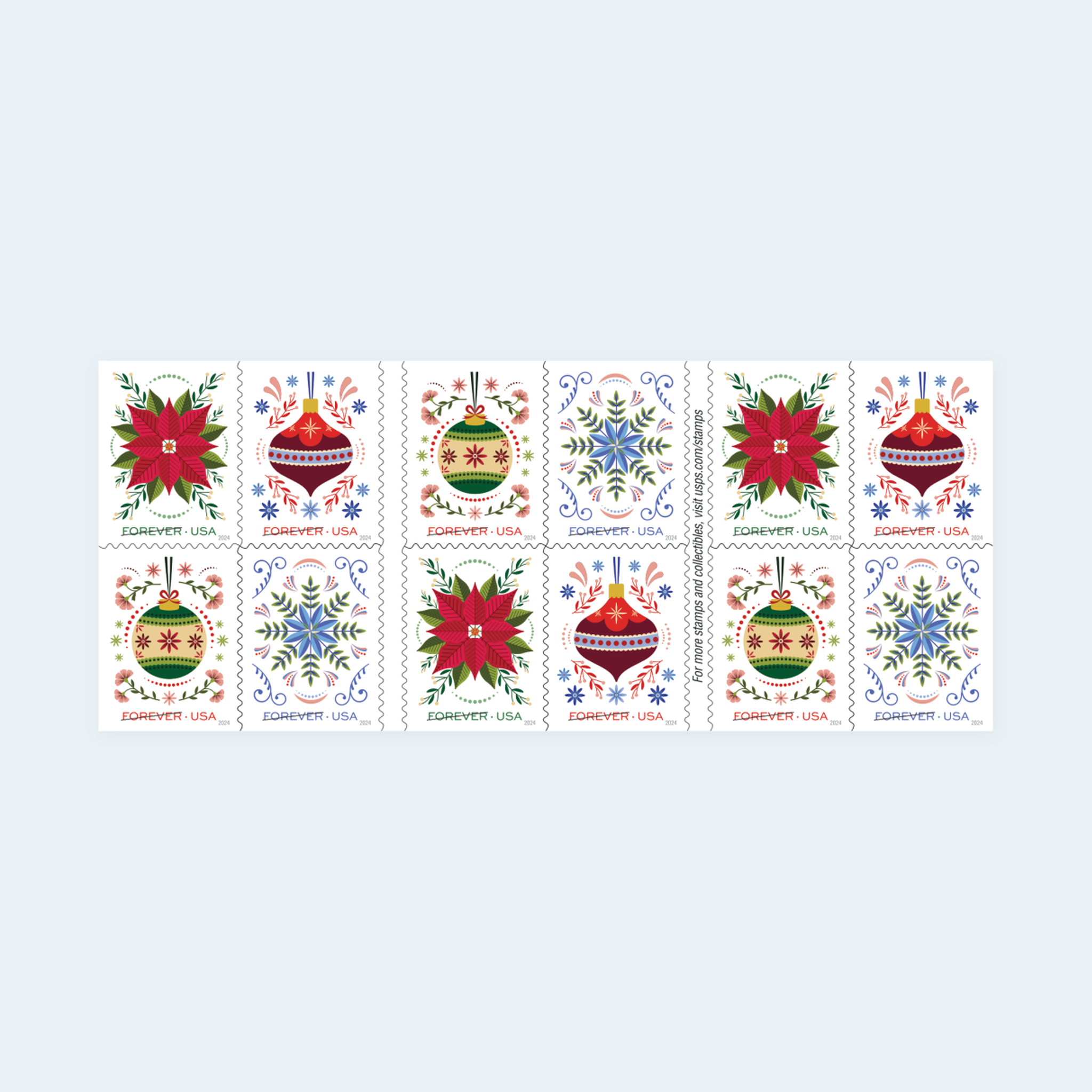 2024 Holiday Joy Forever Stamps: Self-Adhesive Booklet for First-Class Mail