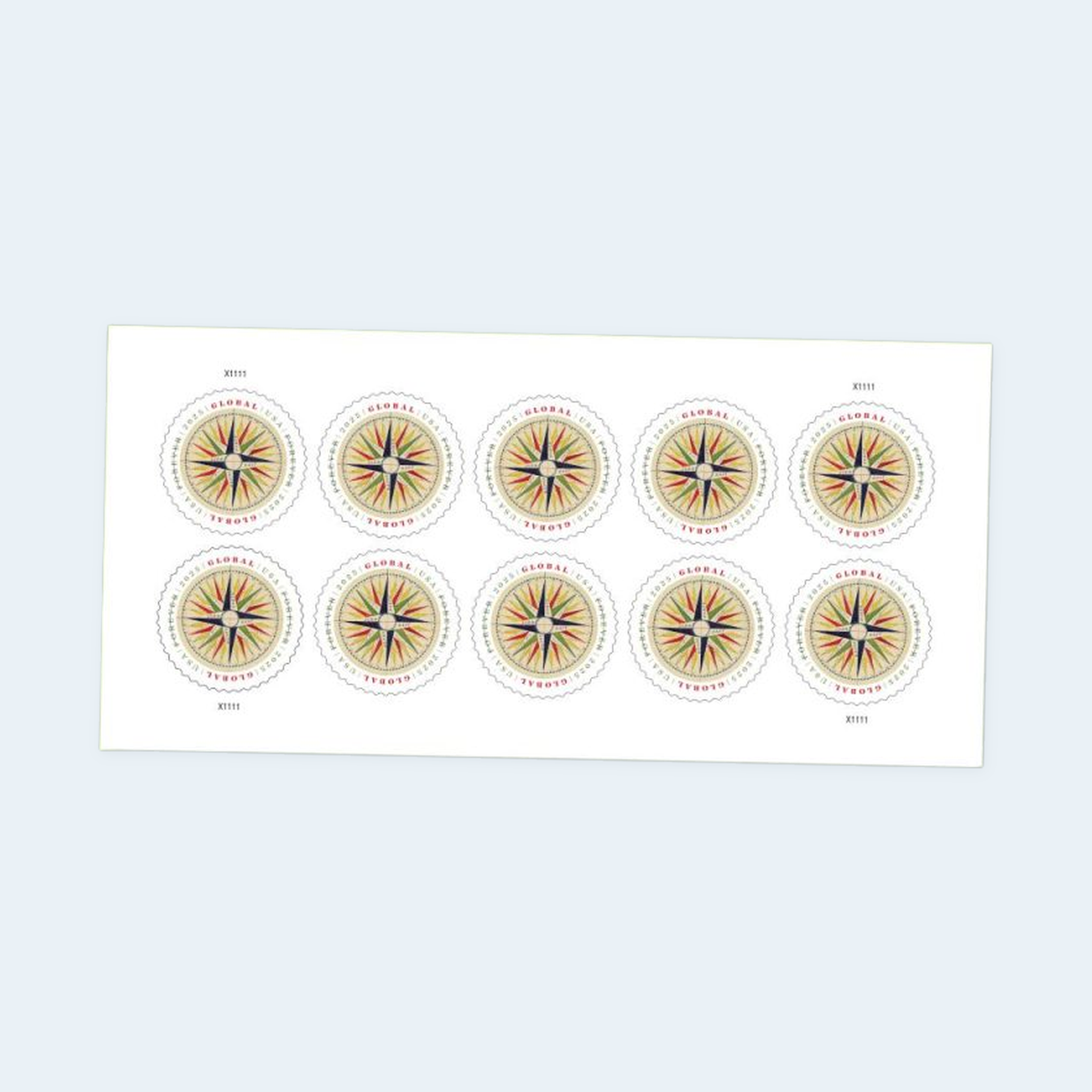 2025 1794 Compass Rose Global Forever Stamps: Self-Adhesive Sheet for International Mail