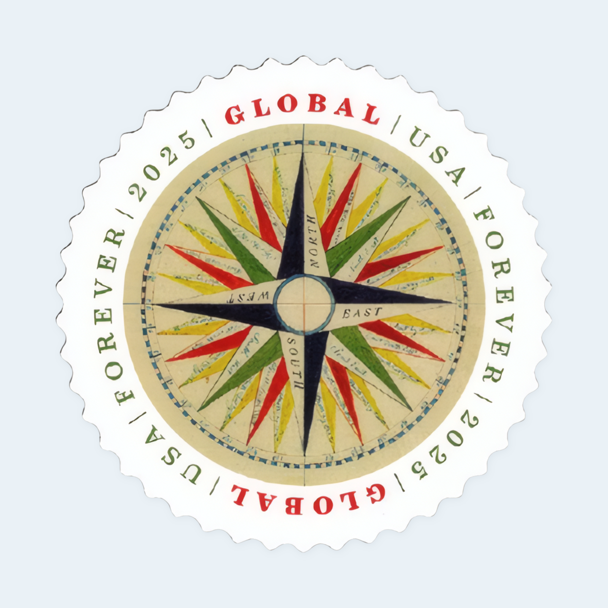 2025 1794 Compass Rose Global Forever Stamps: Self-Adhesive Sheet for International Mail - Image 2