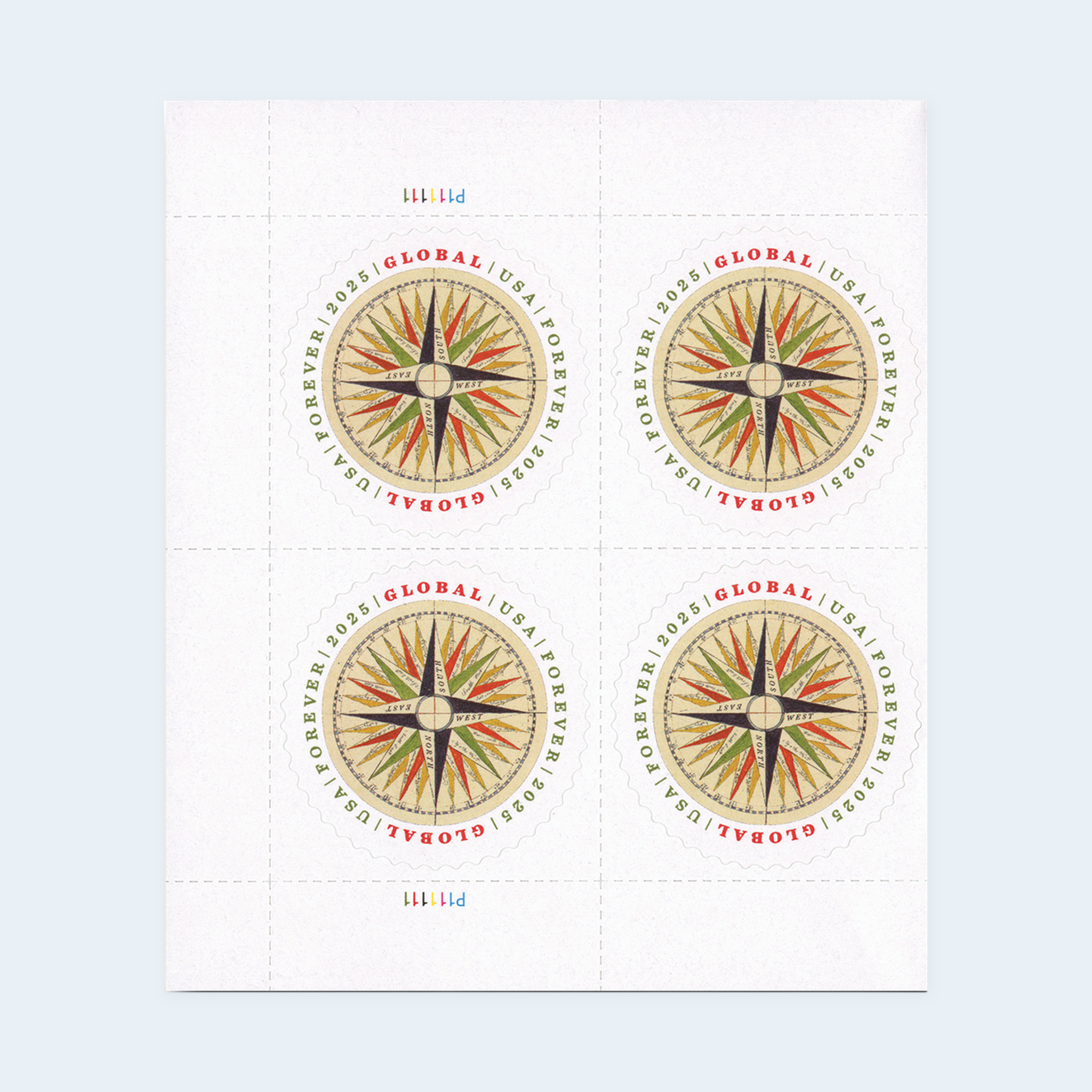 2025 1794 Compass Rose Global Forever Stamps: Self-Adhesive Sheet for International Mail - Image 3