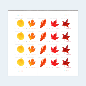 2025 Vibrant Leaves Postcard Stamps: Self-Adhesive Sheet for Domestic Postcards