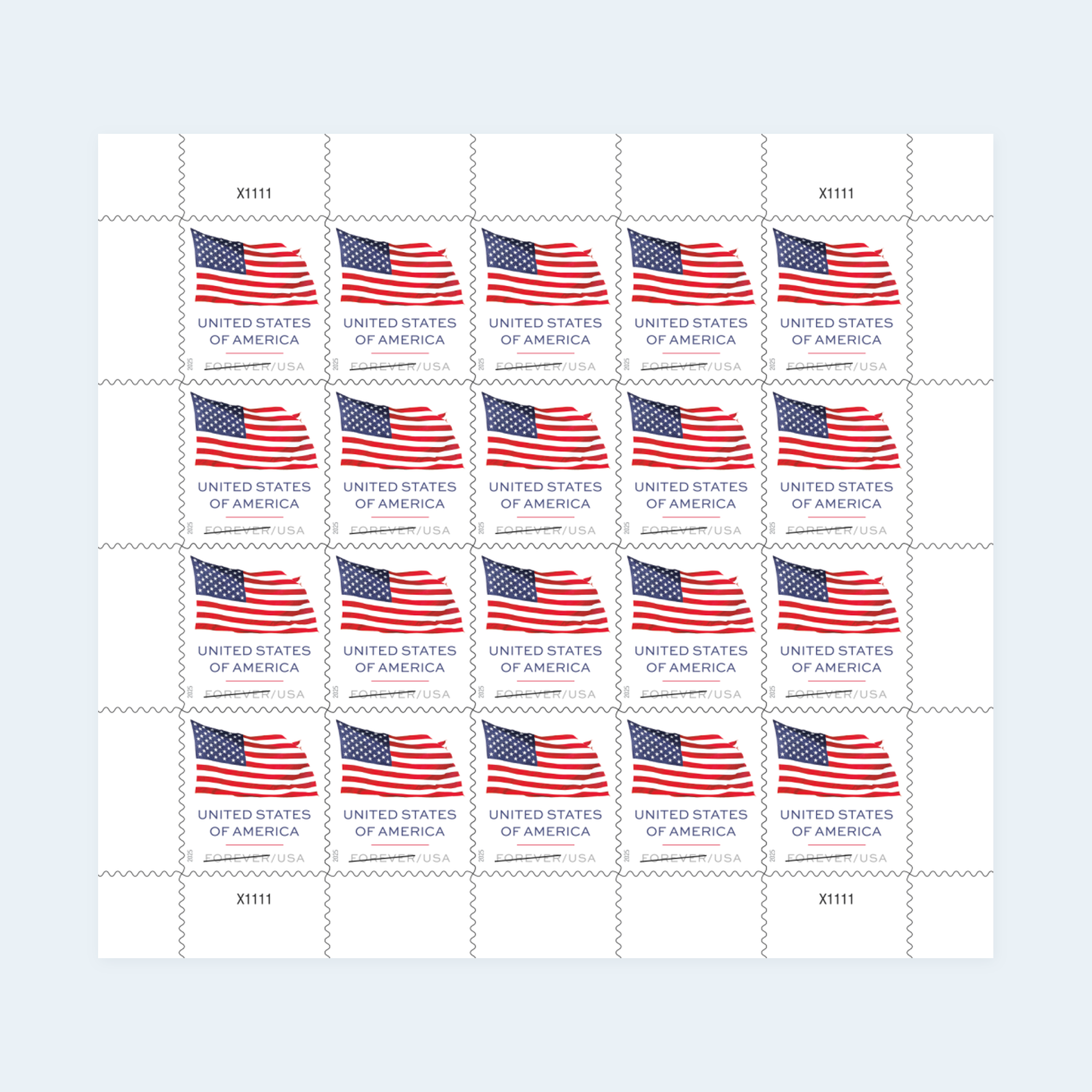 2025 U.S. Flag Forever Stamps: Self-Adhesive Sheet for First-Class Mail