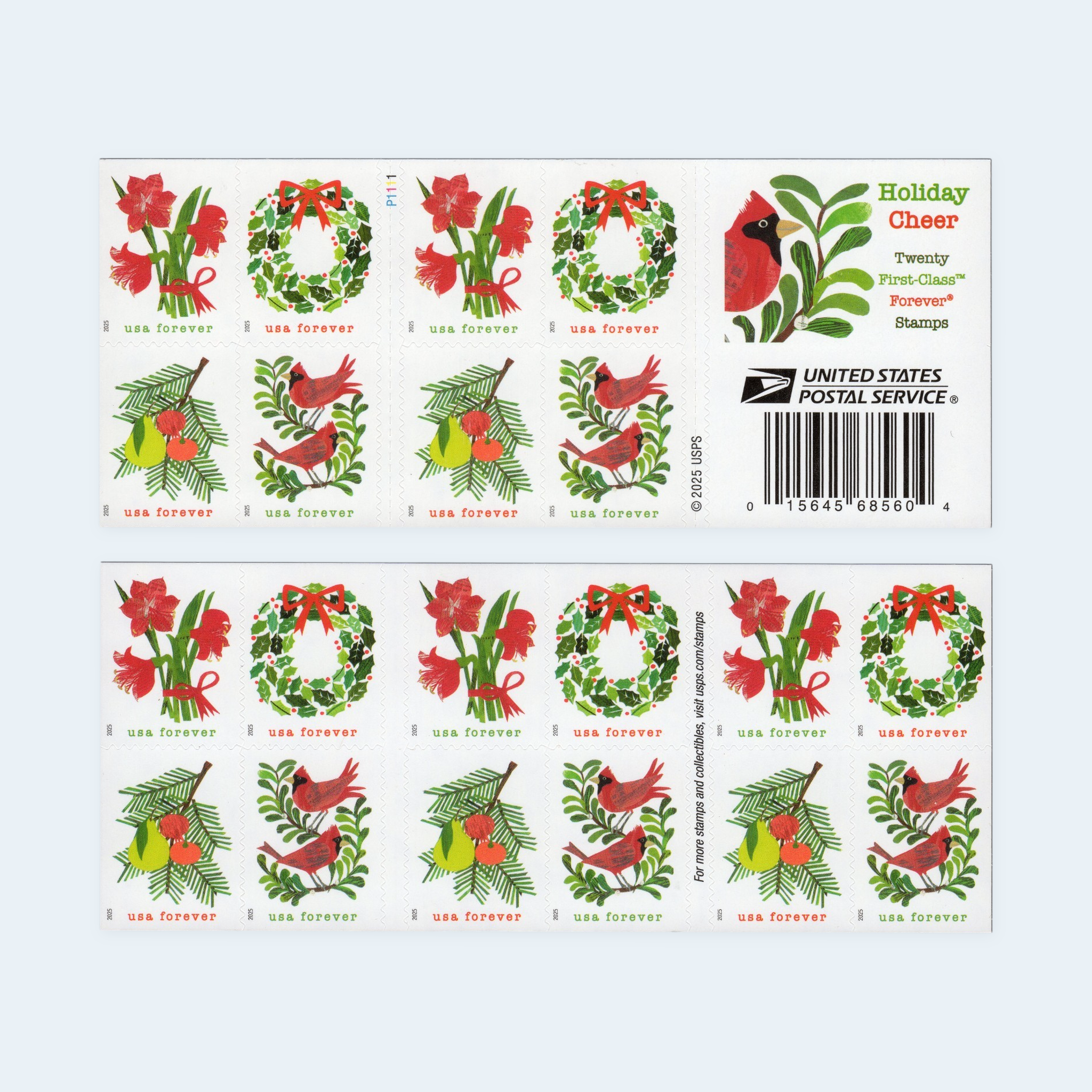 2025 Holiday Cheer Forever Stamps: Self-Adhesive Booklet for First-Class Mail