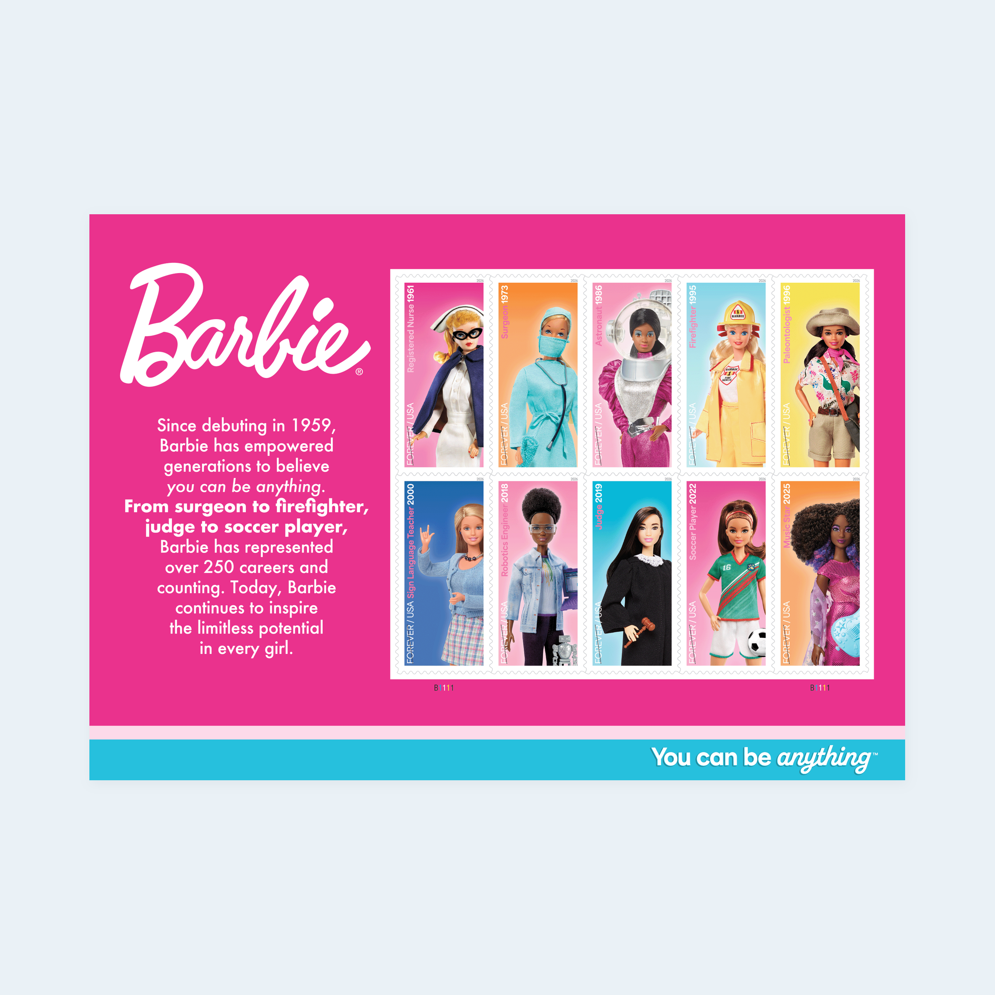 2026 Barbie Forever Stamps: Career Designs in Self-Adhesive Sheets