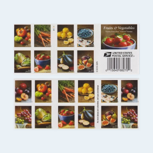 2020 Fruits and Vegetables Forever Stamps: Self-Adhesive Booklet for First-Class Mail