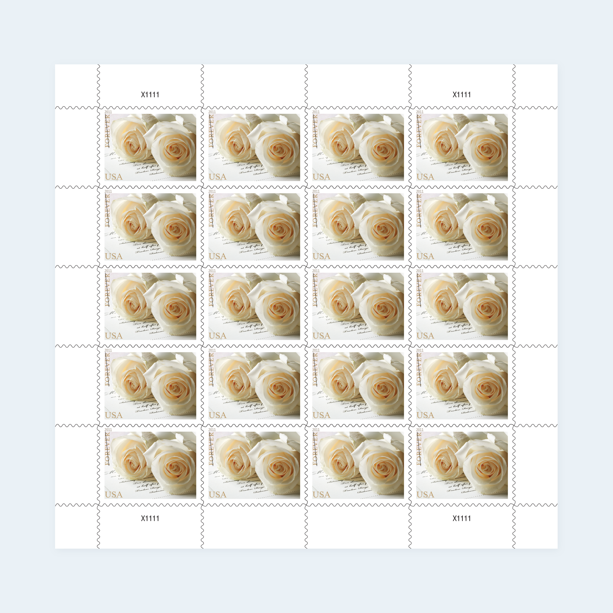 2011 Wedding Roses Forever Stamps: Self-Adhesive Sheets for First-Class Mail