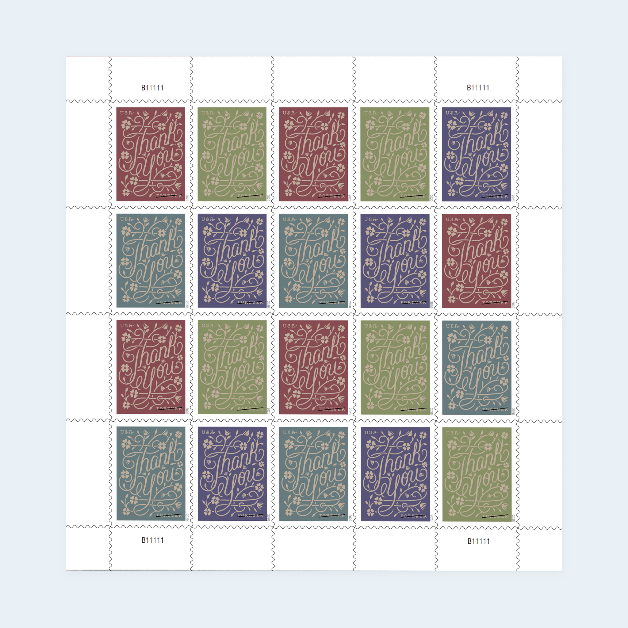 2020 Thank You Forever Stamps: Self-Adhesive Sheet for First-Class Mail