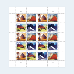 2021 Barns Postcard Stamps: Self-Adhesive Sheet for Domestic Postcards