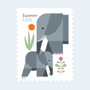 2022 Elephants Forever Stamps: Self-Adhesive Booklet for First-Class Mail - Image 2