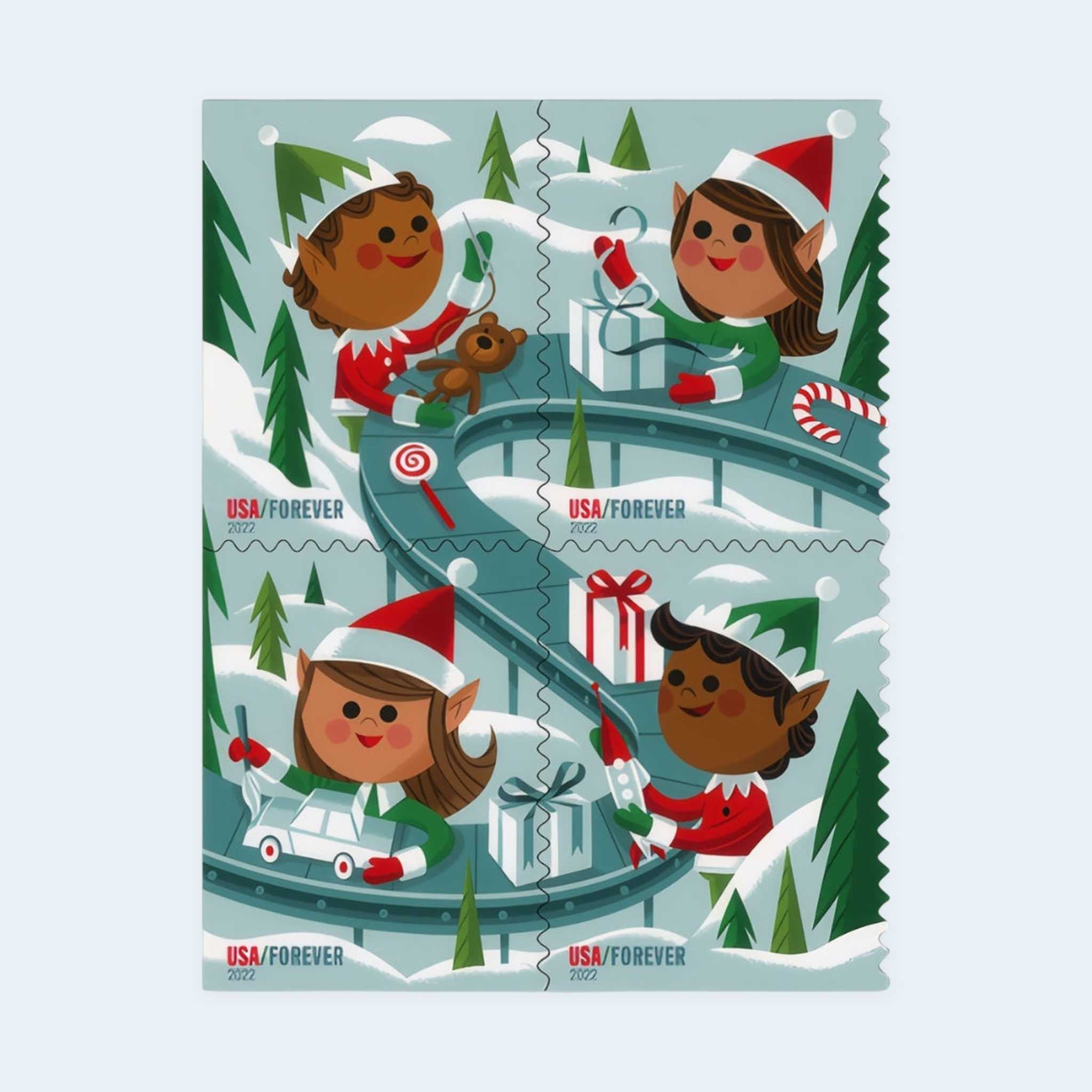 2022 Holiday Elves Forever Stamps: Self-Adhesive Booklet for First-Class Mail - Image 2