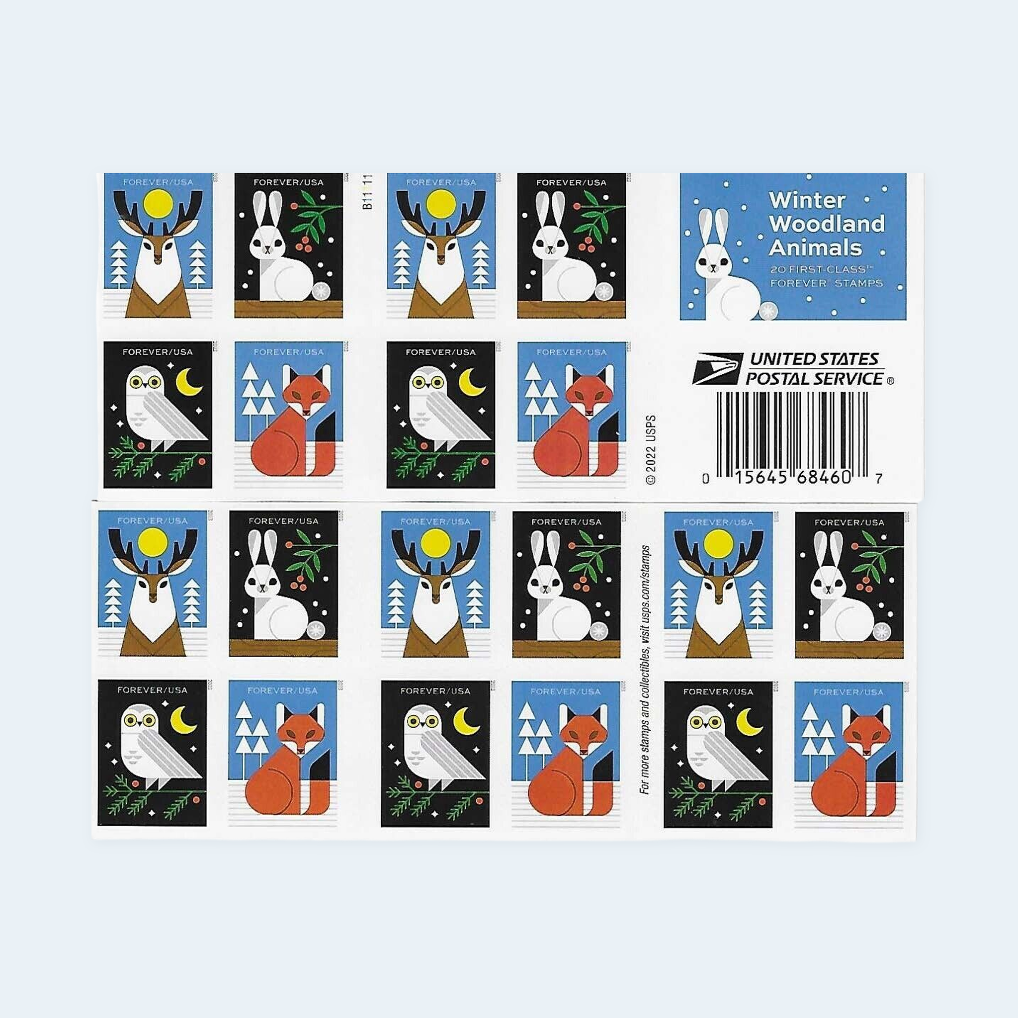 2023 Winter Woodland Animals Forever Stamps: Self-Adhesive Booklet for First-Class Mail