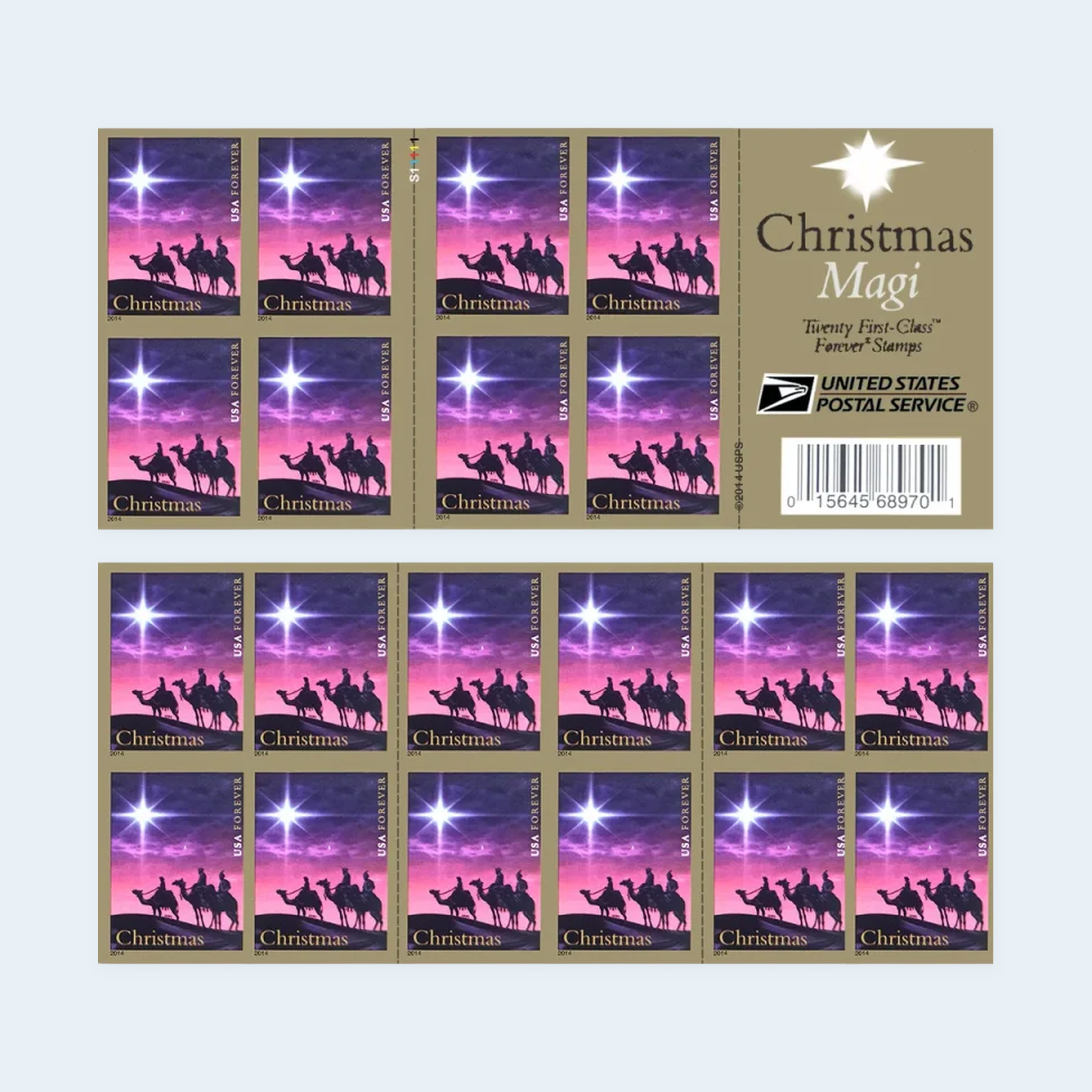 2014 Christmas Magi Forever Stamps: Self-Adhesive Booklet for First-Class Mail