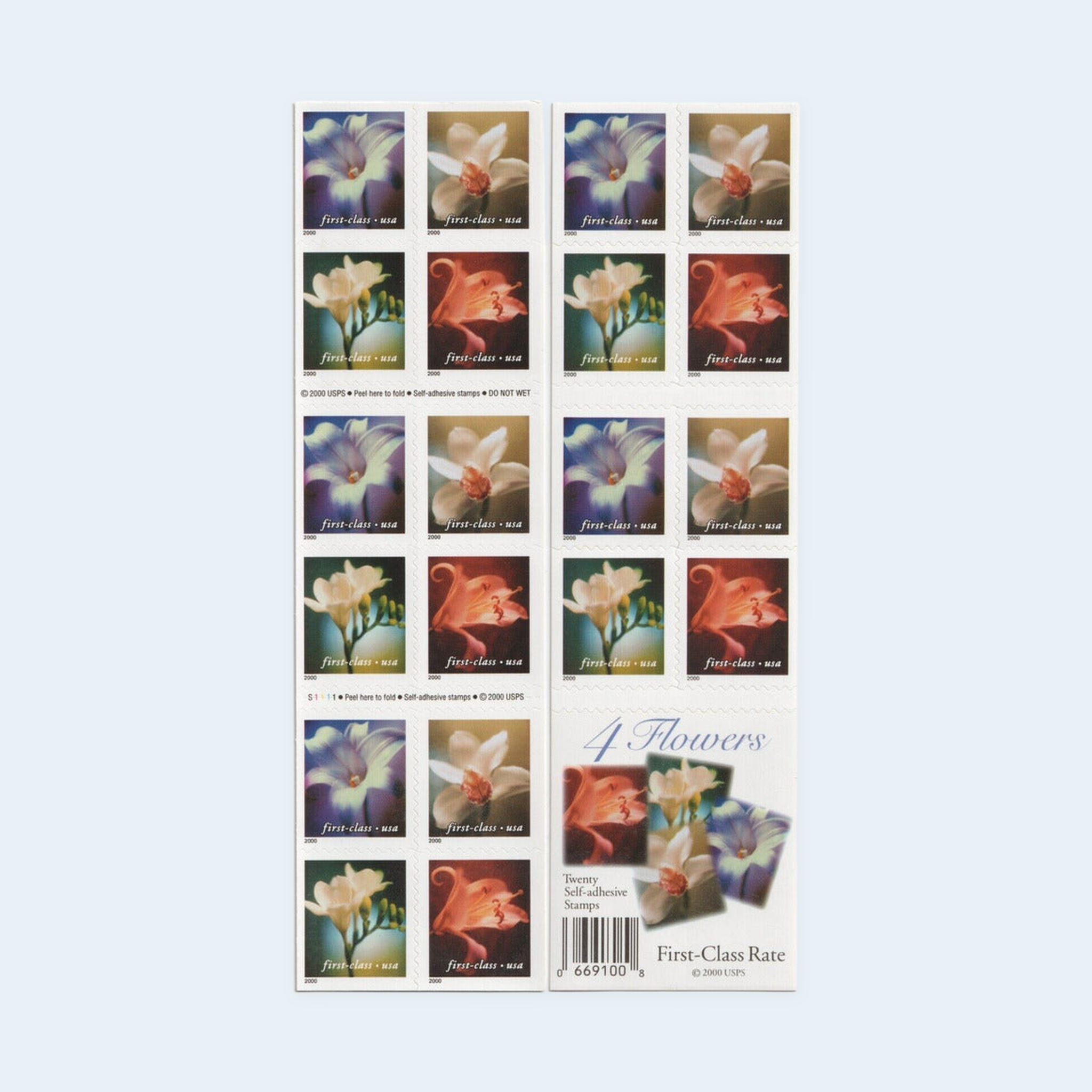 2000 Flowers Postage Stamps: Self-Adhesive Booklet for Letter Mail