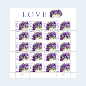 2010 Love Pansies in a Basket Postage Stamps: Self-Adhesive Sheet for Letter Mail
