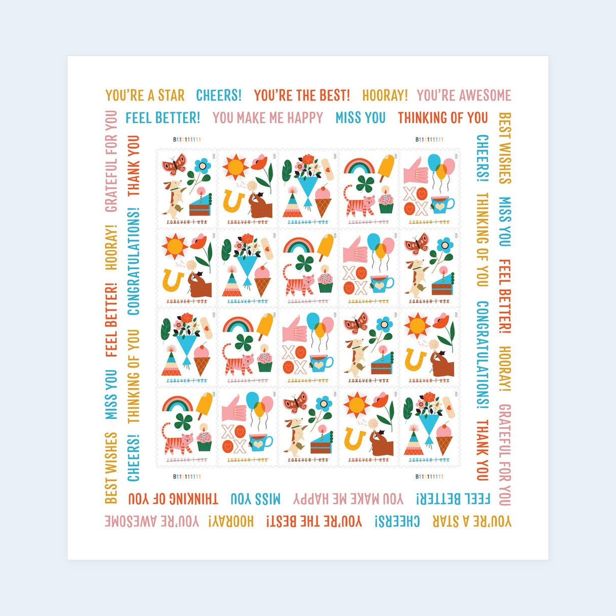 2023 Thinking of You Forever Stamps: Self-Adhesive Sheet for First-Class Mail