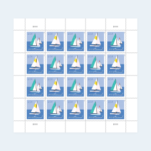 2023 Sailboats Postcard Stamps: Self-Adhesive Sheet for Domestic Postcards