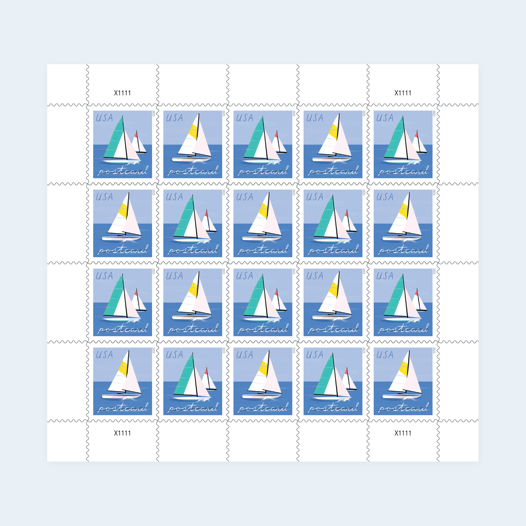 2023 Sailboats Postcard Stamps: Self-Adhesive Sheet for Domestic Postcards