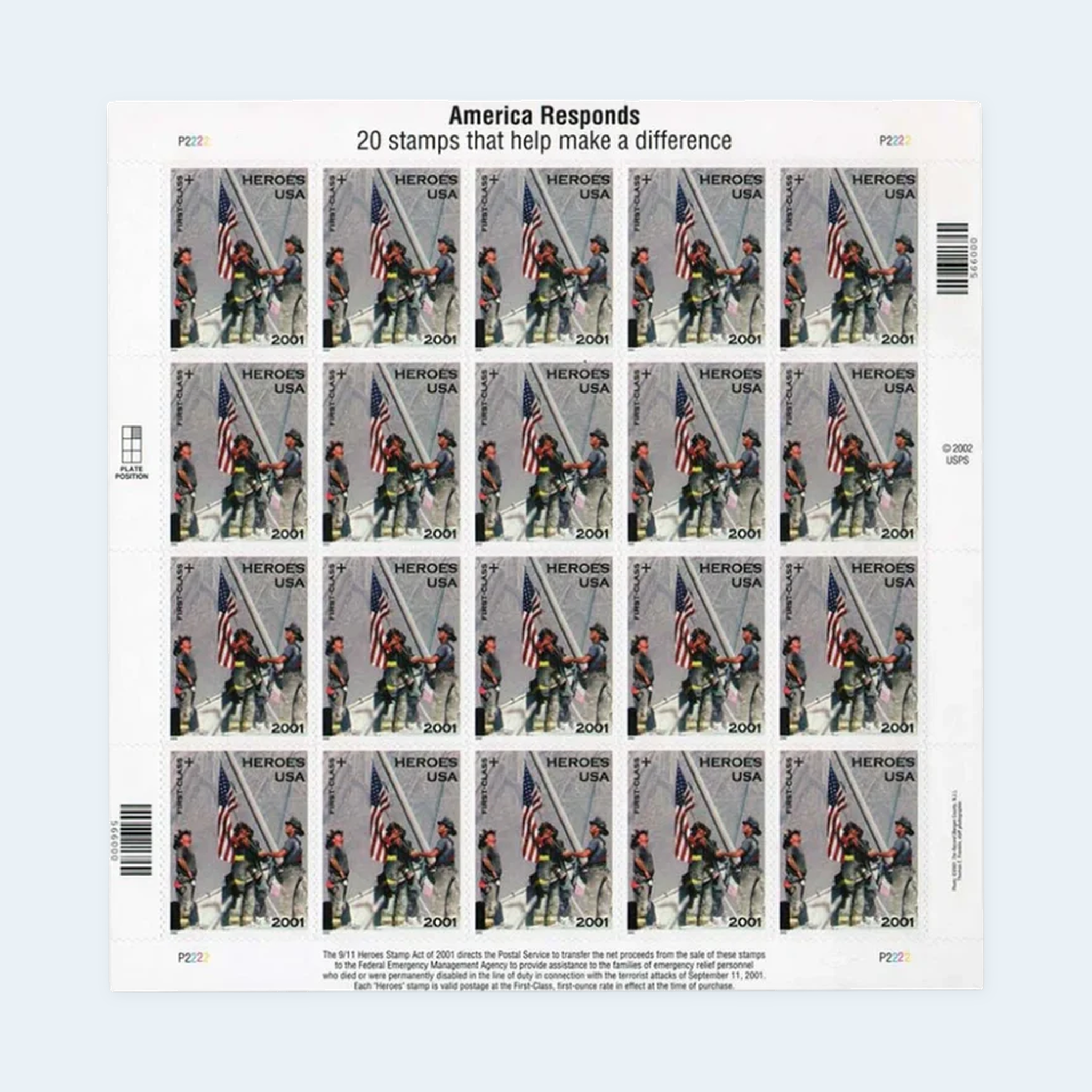 2002 Heroes of 2001 Semipostal Stamps: Self-Adhesive Sheet for Letter Mail