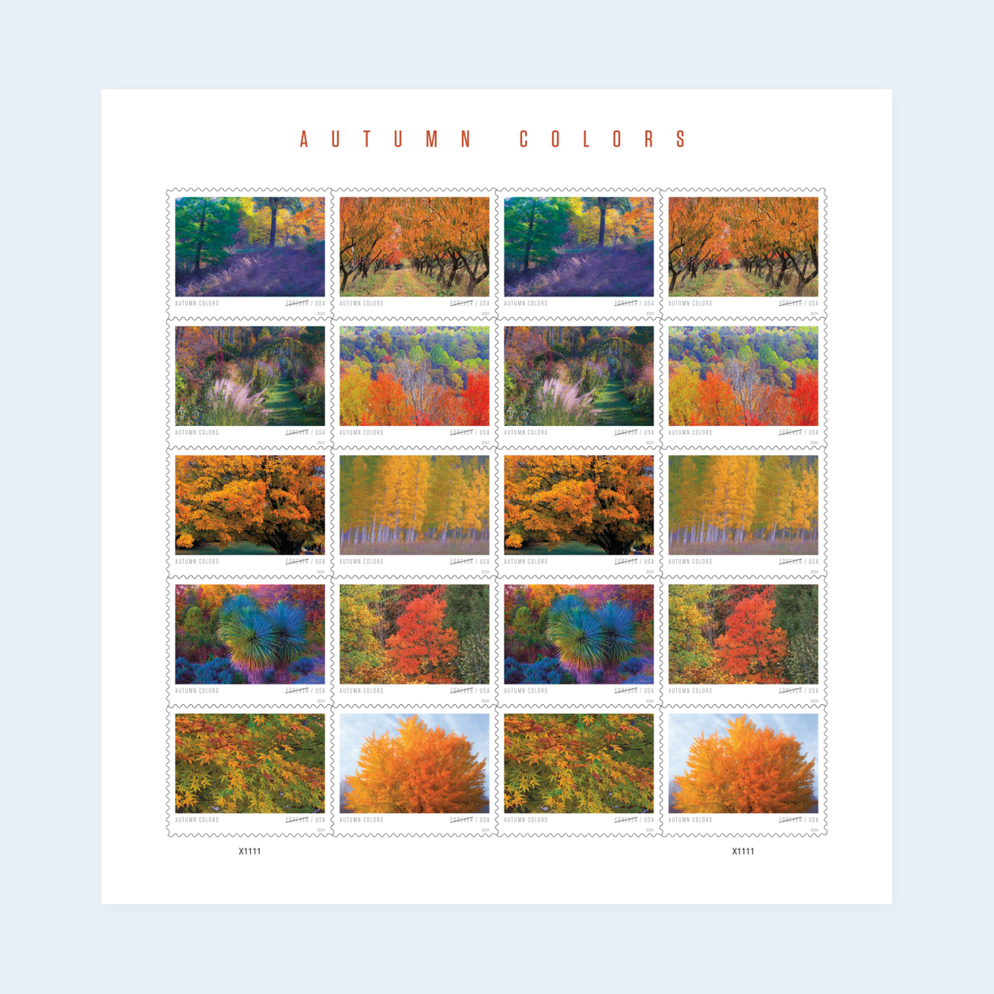 2024 Autumn Colors Forever Stamps: Self-Adhesive Sheet for First-Class Mail